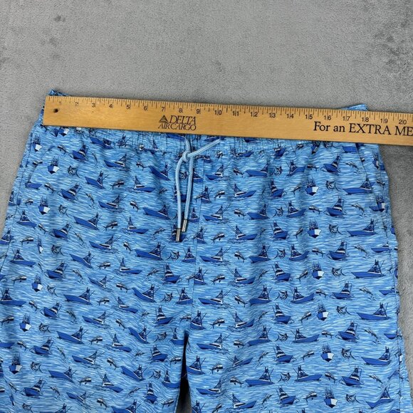 PETER MILLAR Seaside Collection Mens Mesh Lined Swim Trunks Blue Sailing Boats - Picture 9 of 9